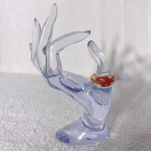 Vintage Art Glass Handmade Red Yellow Clear Band Ring Boho Festival